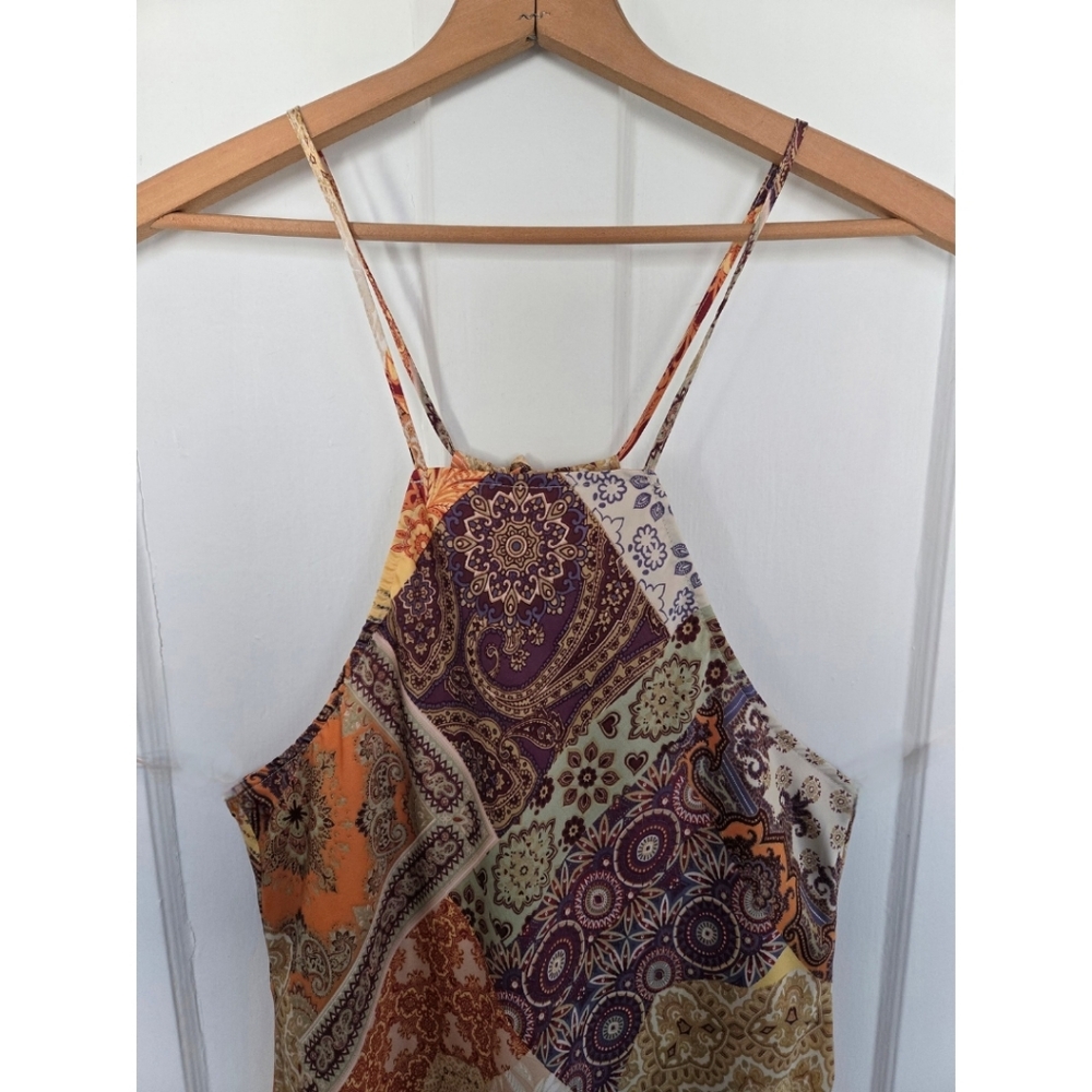 Vici‎ Women's Patchwork Midi Dress Size M Silky Boho Hippie Fairy Scarf Print - Picture 6 of 13